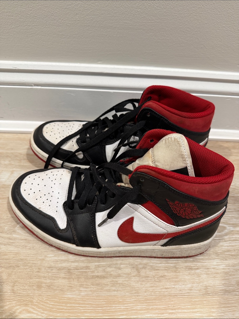 Nike Air Jordan 1 Mid White Black Red Sneakers
